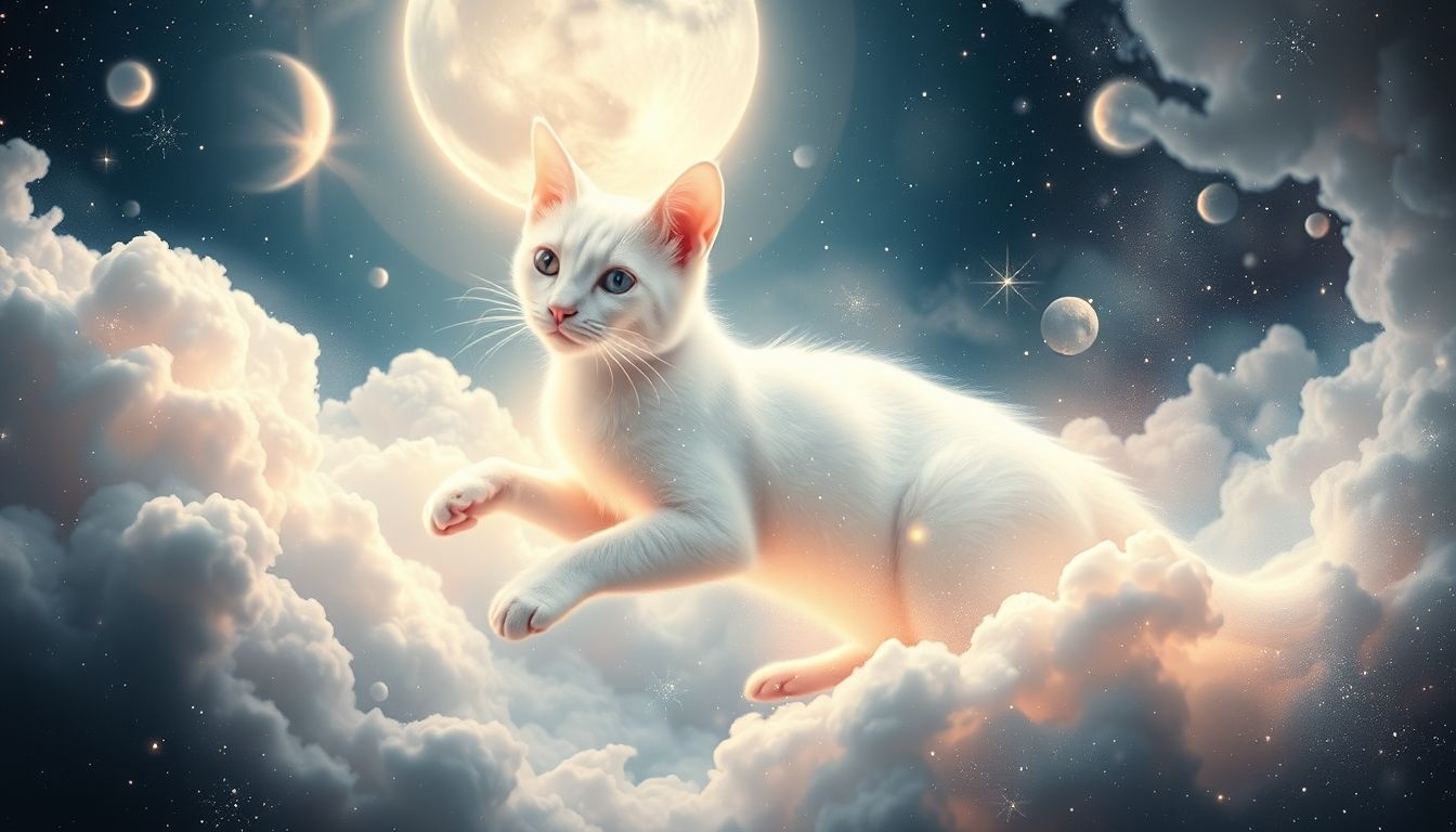 Rêver d'un chat blanc symbolise souvent innocence et renouveau intérieur.