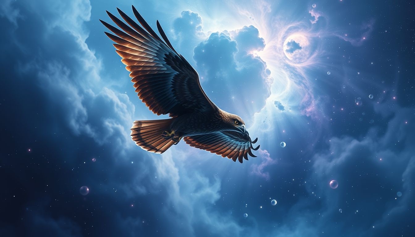 Rêver d'épervier volant symbolise liberté et clairvoyance spirituelle élevée.