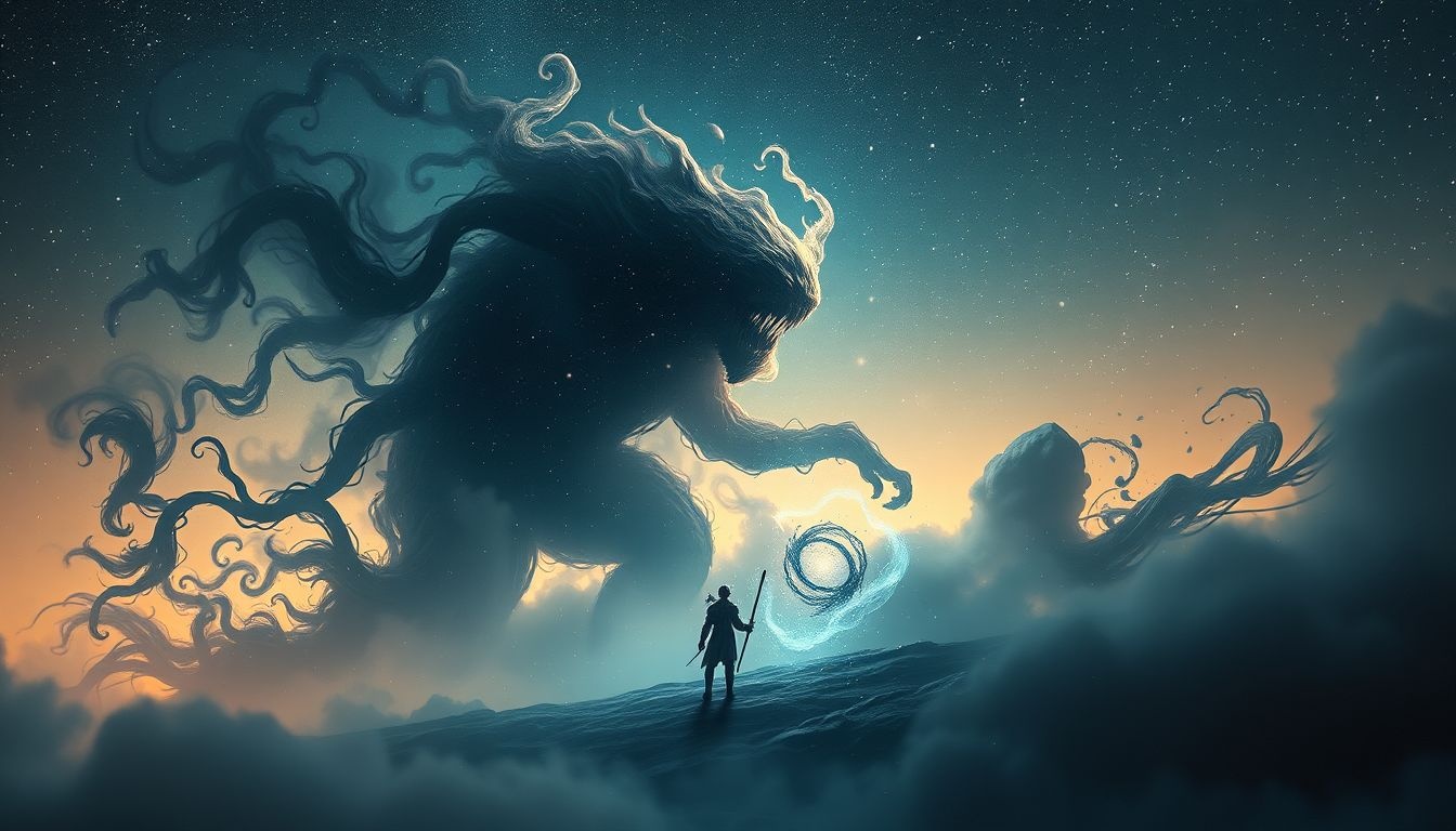 Rêver d’un guerrier affrontant un monstre symbolise la confrontation intérieure.