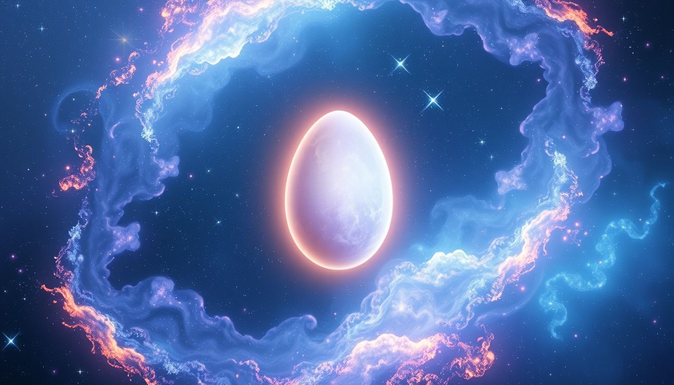 Rêver d'un œuf cosmique symbolise un potentiel infini naissant.