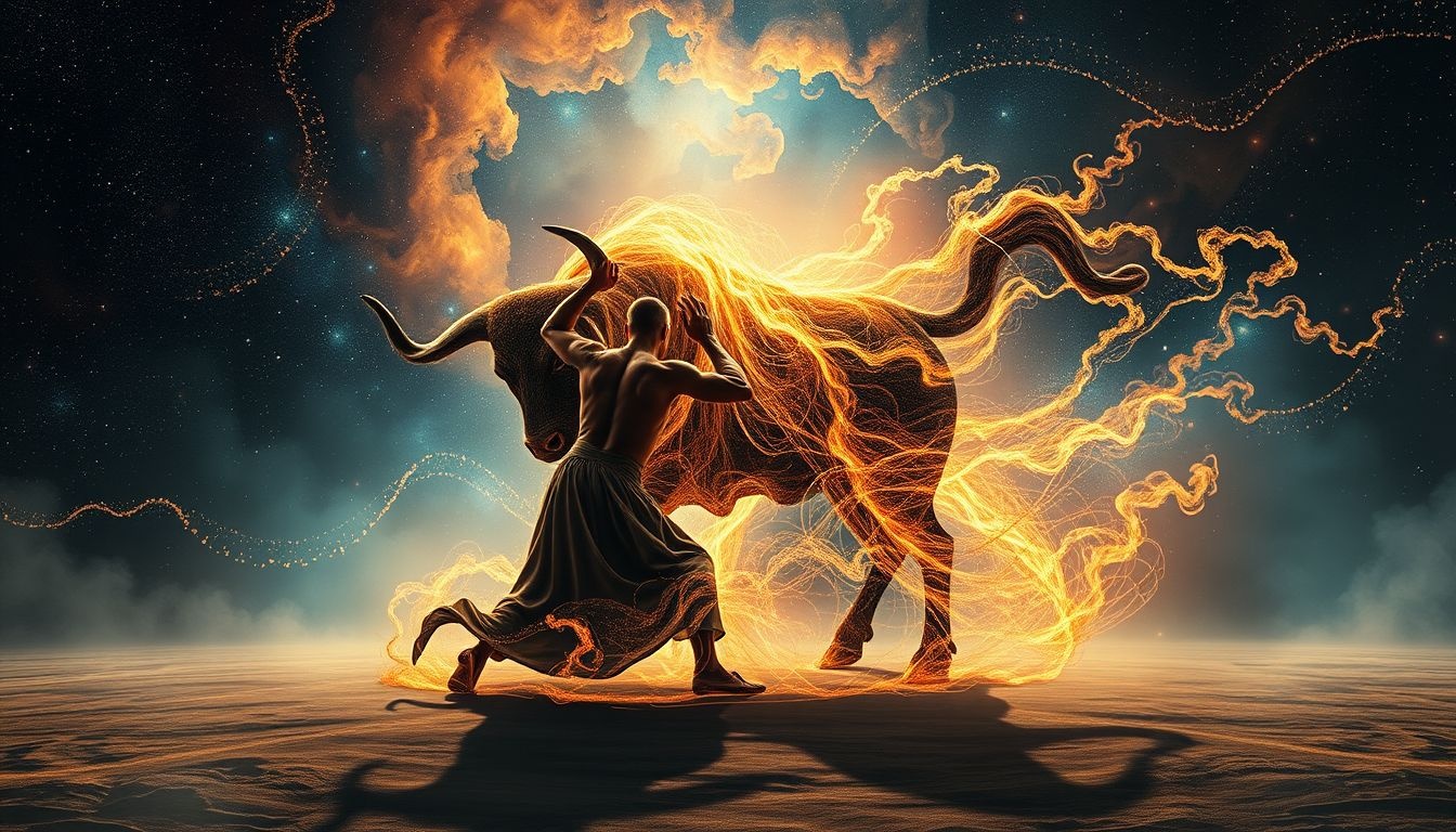 Rêver d’un taureau en arène symbolise un combat intérieur intense.