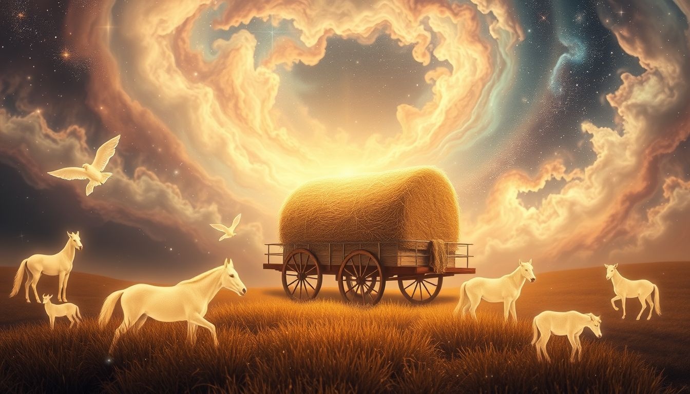 Rêver d’une charrette à foin symbolise l’harmonie naturelle et la compagnie.