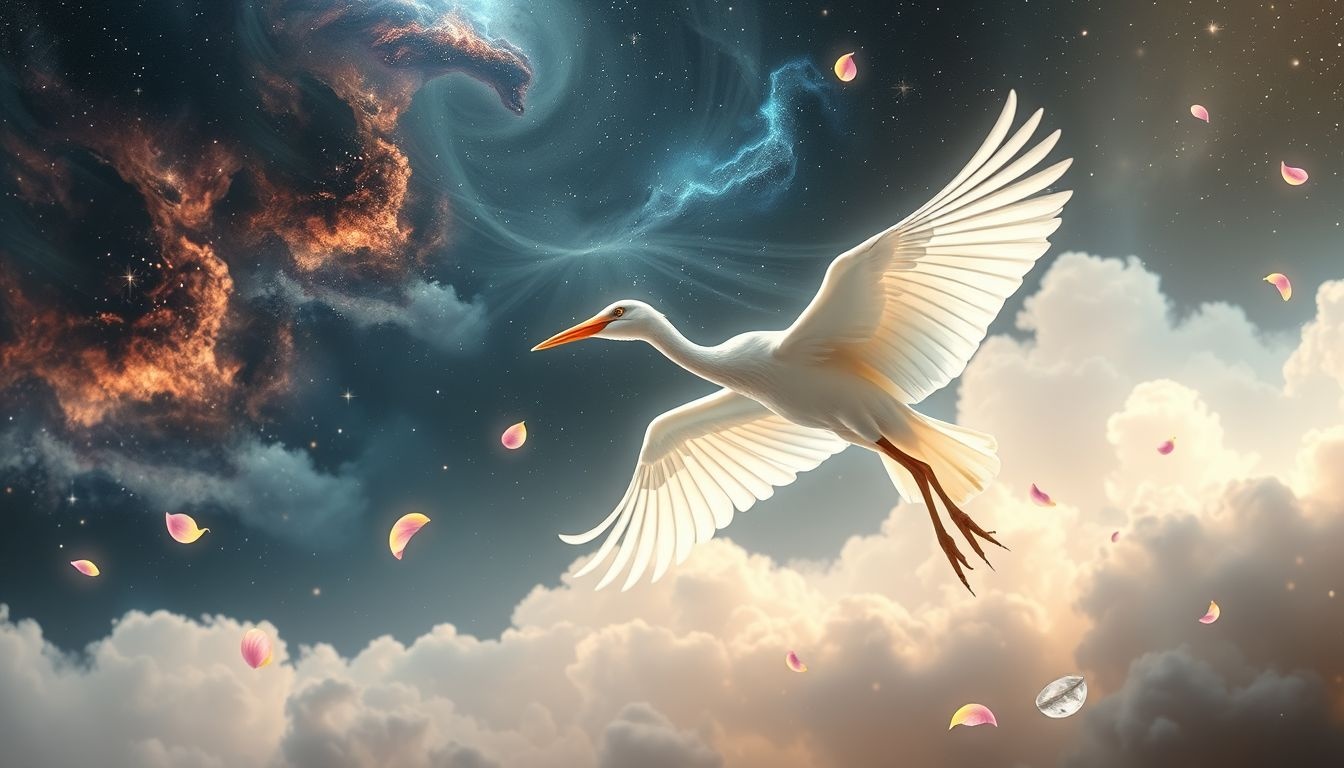 Rêver d'une cigogne blanche symbolise souvent renouveau et innocence.