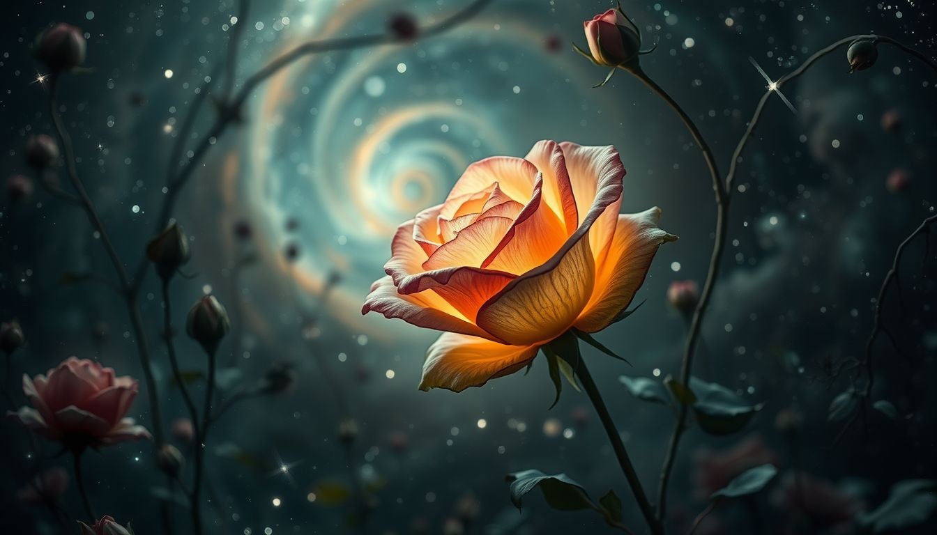 Une rose de bruyère dans un jardin abandonné symbolise l'espoir oublié.