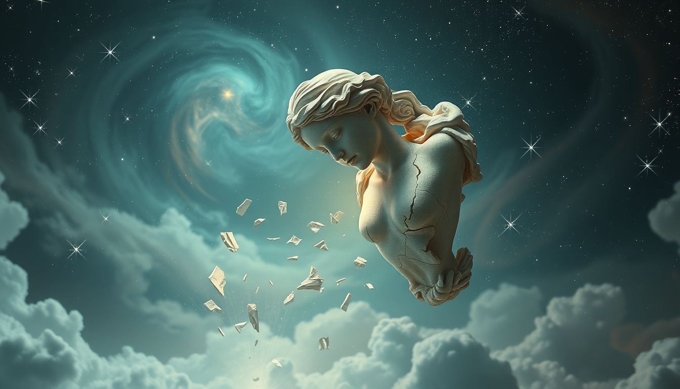 Rêver d'une statue brisée symbolise souvent une fragilité émotionnelle profonde.