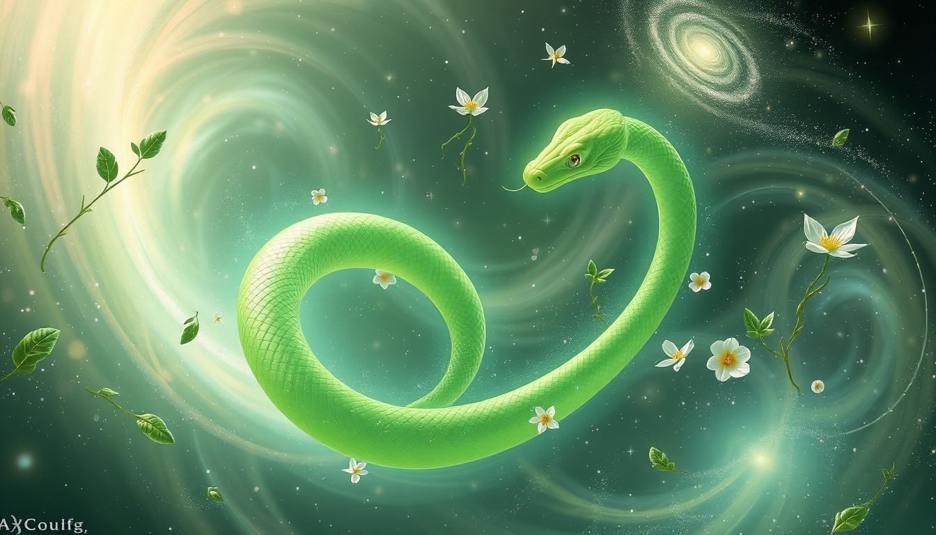 Rêver d'une vipère verte symbolise guérison et renouveau naturel.