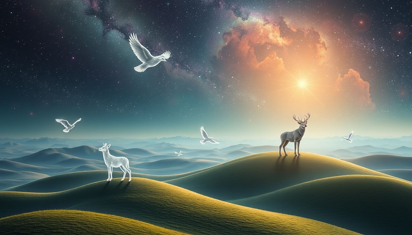 Les collines avec animaux symbolisent nos instincts et intuition profonde.