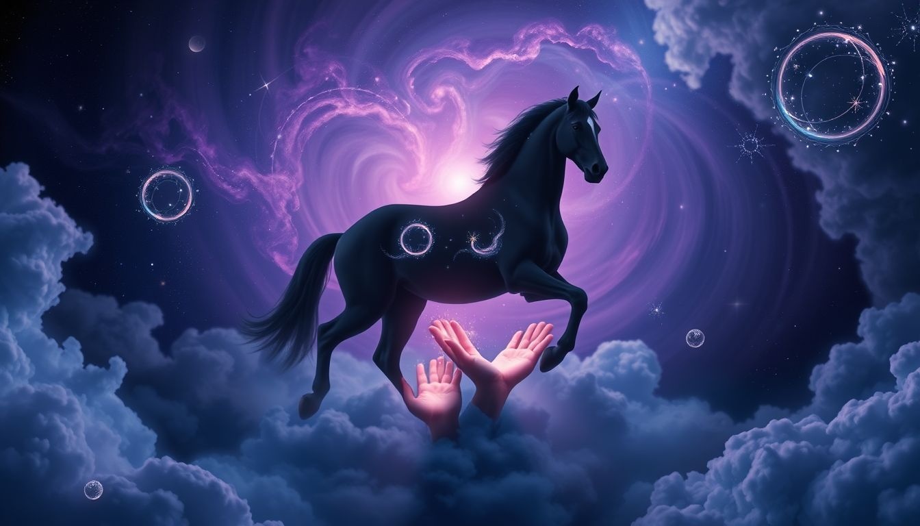 Rêver de ferrer un cheval noir symbolise transformation mystérieuse et inconsciente.