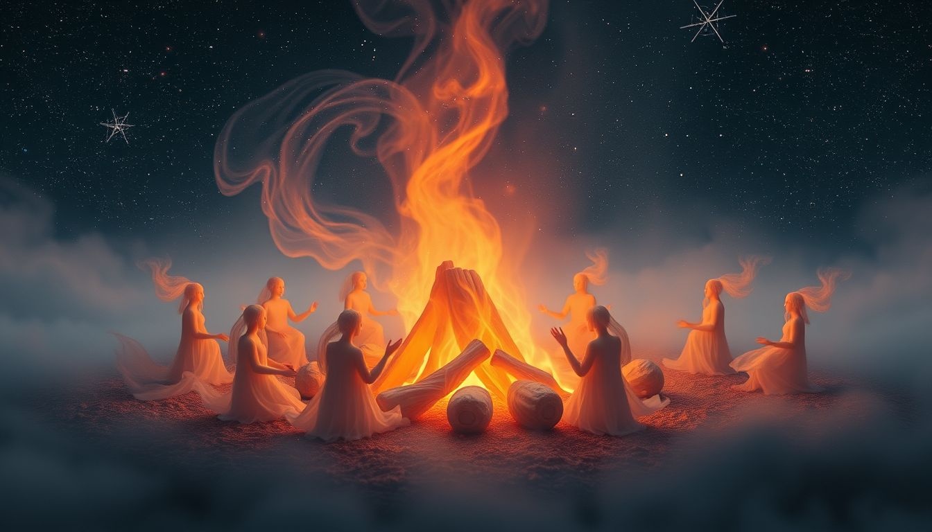 Rêver de flammes en feu de camp symbolise l'unité et la chaleur.