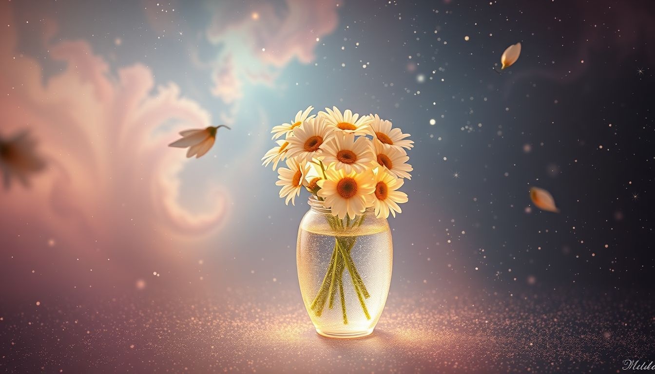 Rêver de marguerites en vase symbolise souvenirs doux et fugaces.