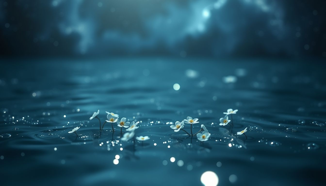 Les ne-m'oubliez-pas flottants symbolisent souvenirs et émotions enfouis.