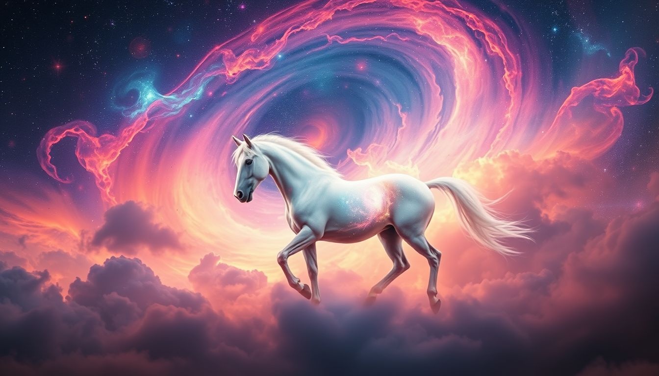 Un cheval changeant de couleur symbolise une identité en mutation.