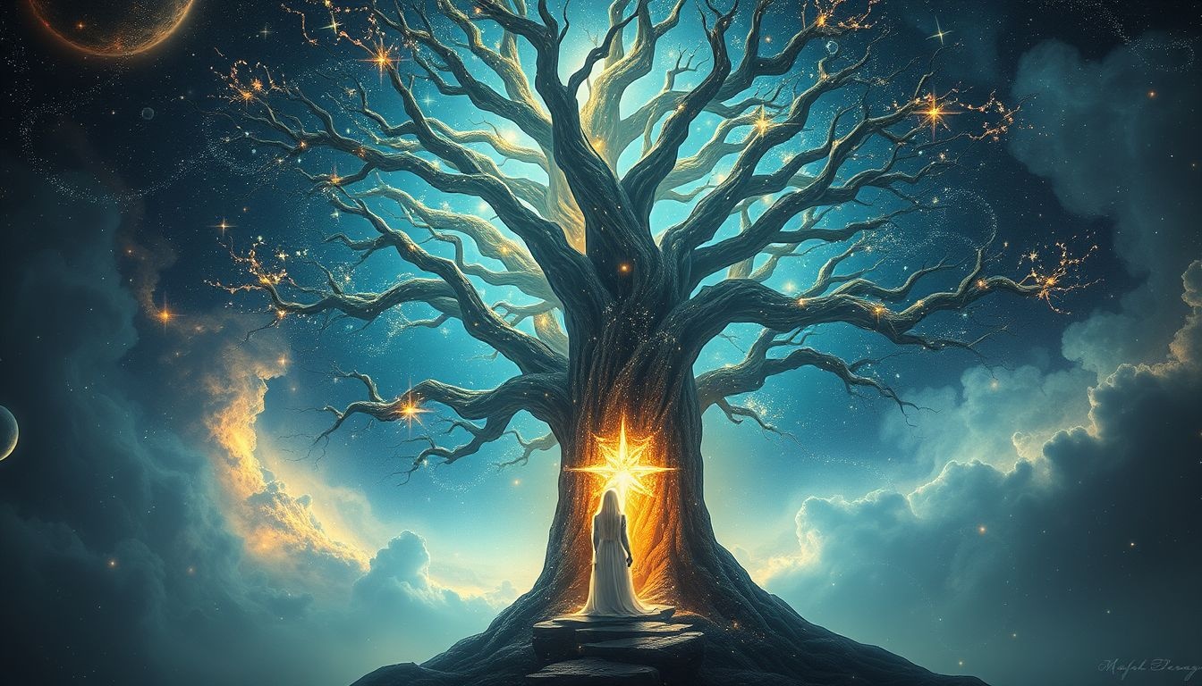 Étreindre un arbre symbolise souvent la quête de sagesse intérieure.