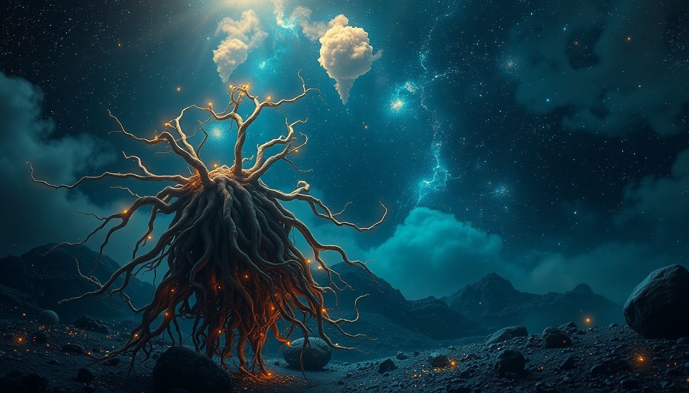 Fouiller la terre symbolise l’enracinement et la recherche intérieure profonde.