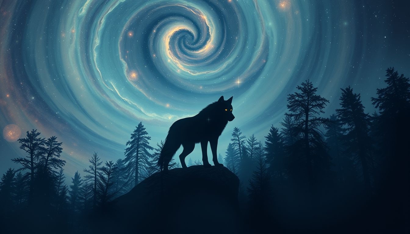 Le loup symbolise à la fois liberté sauvage et menace cachée.