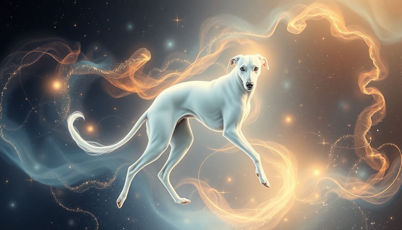 Un lévrier blanc symbolise souvent un renouveau empreint d’innocence.