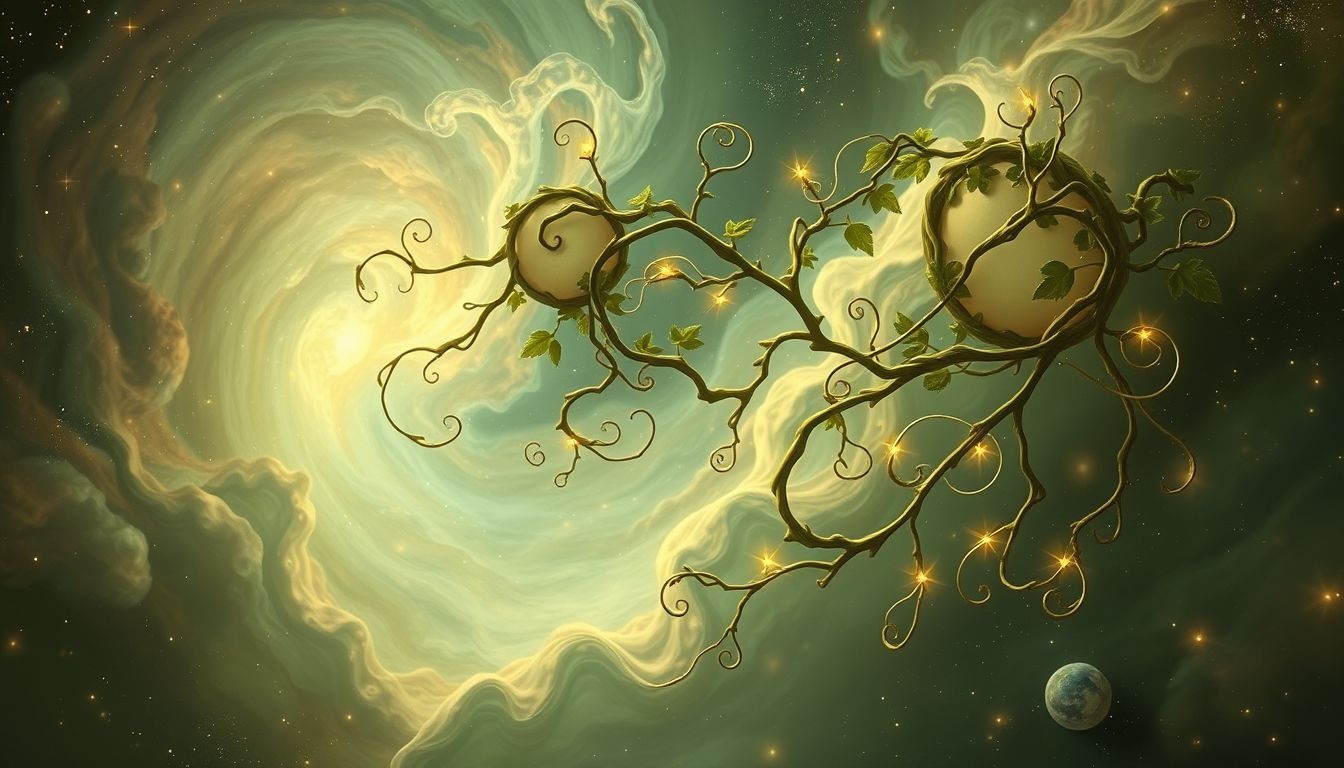 Le contexte révèle si la plante enroulée symbolise croissance ou entrave.