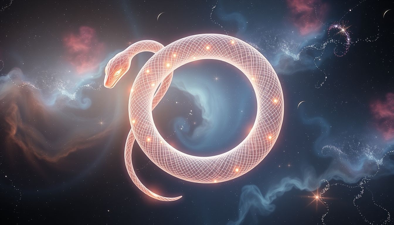 L'ouroboros symbolise le cycle infini et la renaissance perpétuelle.