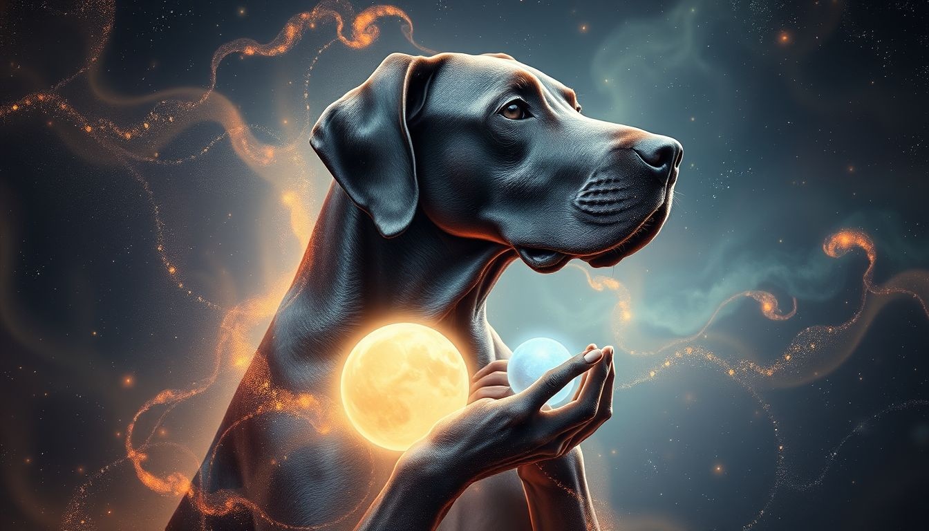 Le Grand Danois symbolise souvent protection et instinct parental puissant.