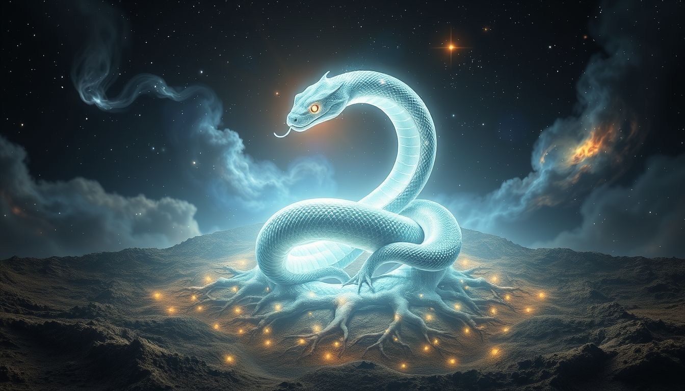 L’ouroboros enfoui symbolise la stabilité et l’ancrage profond.