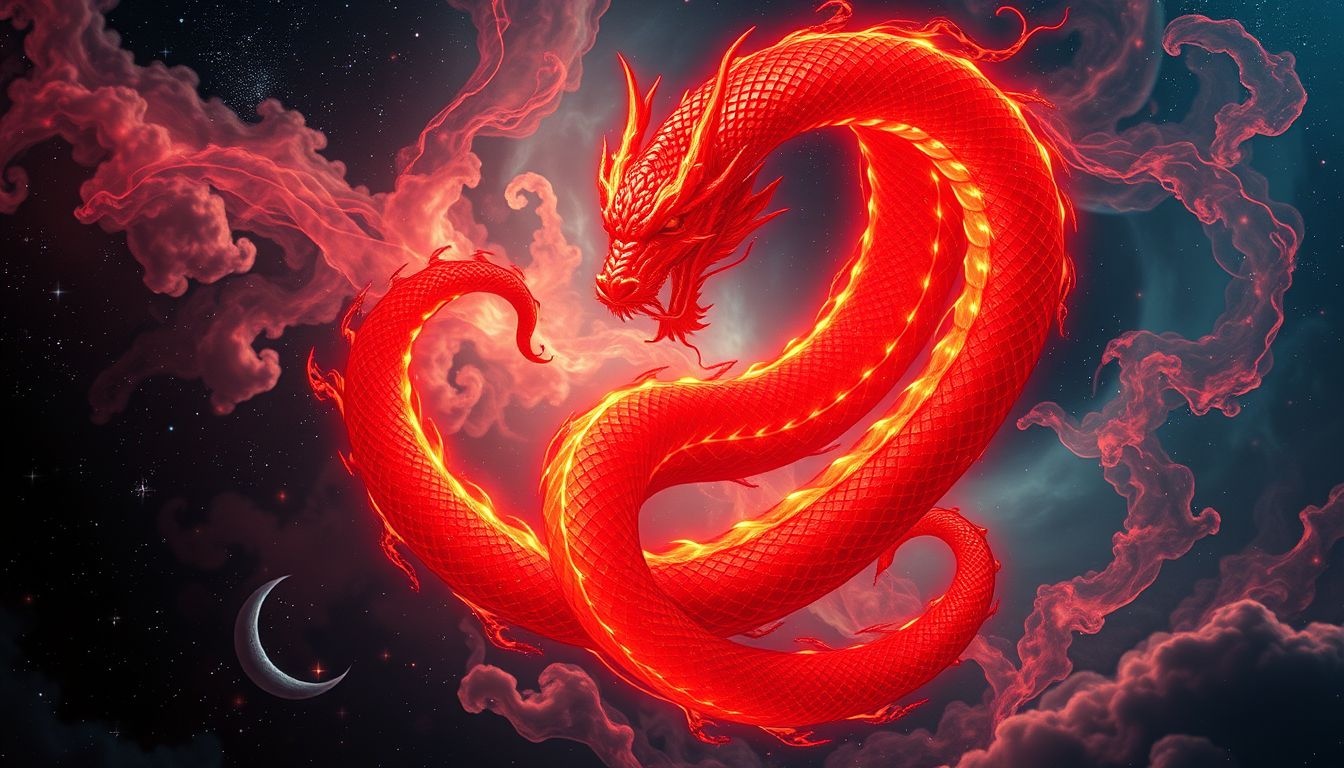 L’ouroboros rouge symbolise une passion ardente et colère intense.