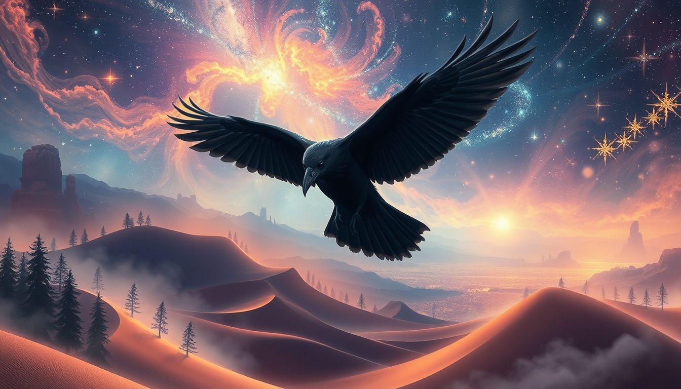 Rêver d’un corbeau en forêt symbolise intuition et mystère profond.