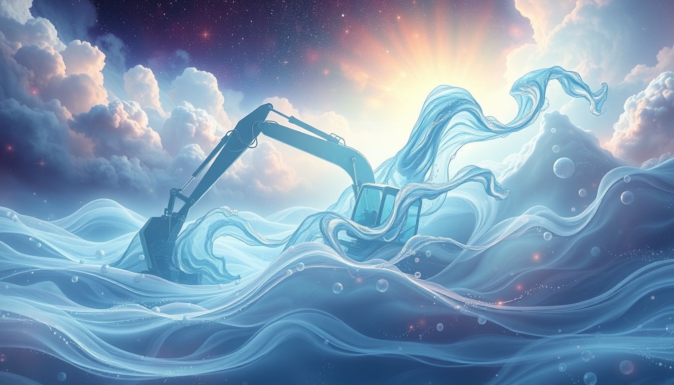 Rêver d'excavateur et d'eau symbolise purification et émotions cachées.