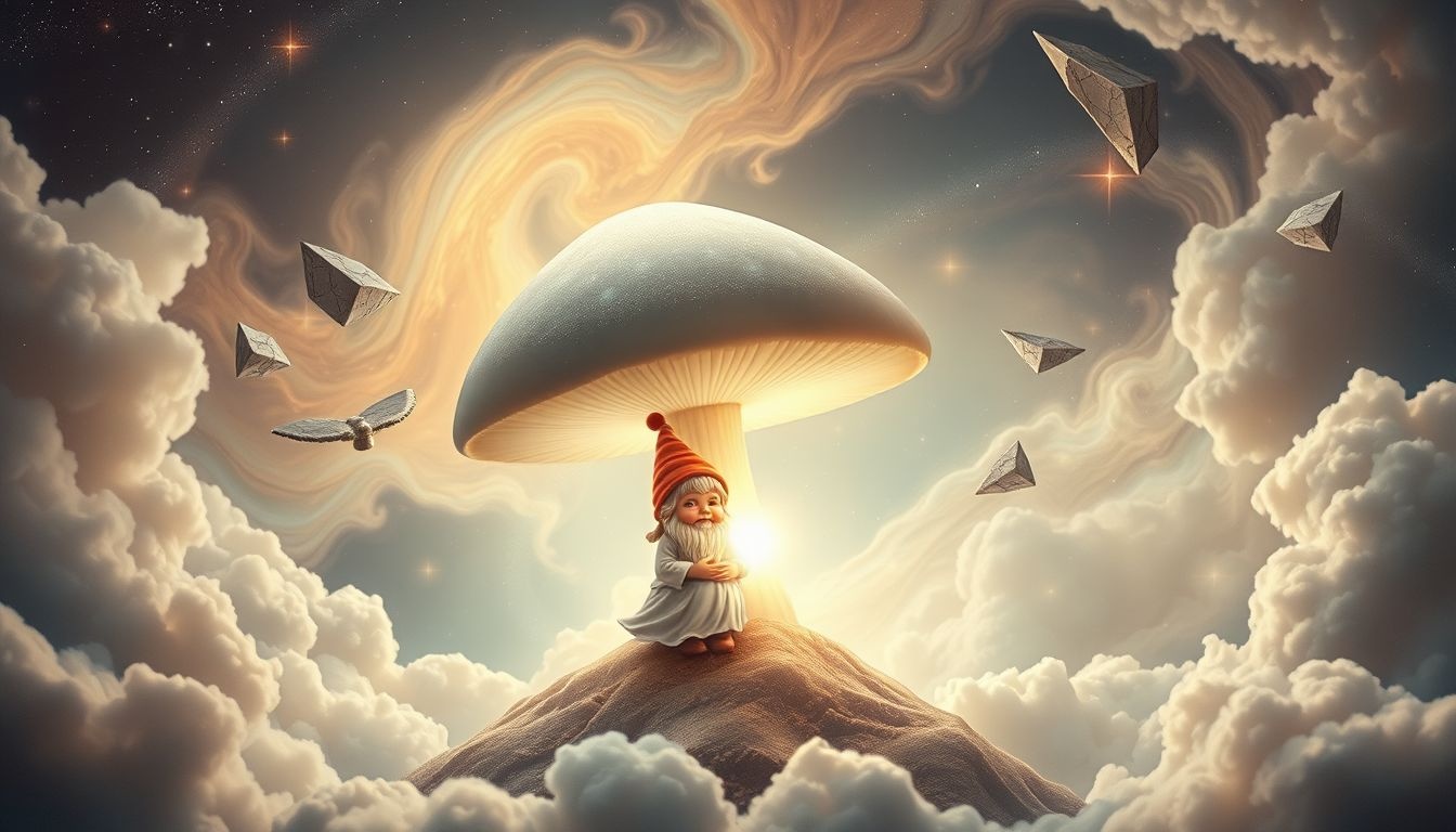 Rêver d'un gnome et champignon symbolise guérison et métamorphose intérieure.