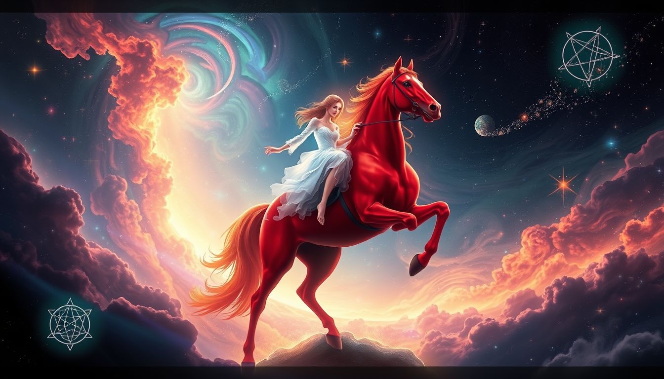 Rêver d'une cavalière sur cheval rouge symbolise passion et puissance.