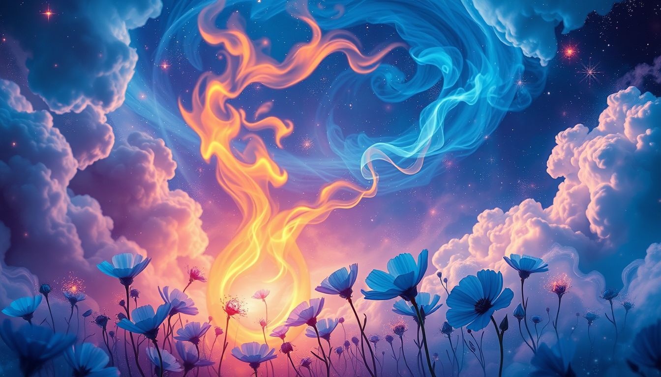 Rêver de bleuets et feu symbolise passion ardente et métamorphose intérieure.
