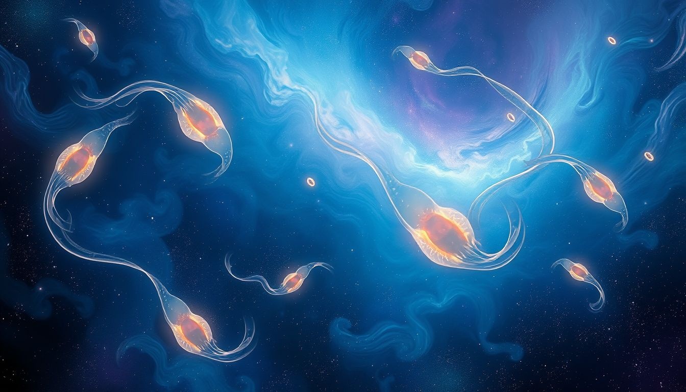 Les têtards symbolisent la naissance d’idées dans le subconscient.