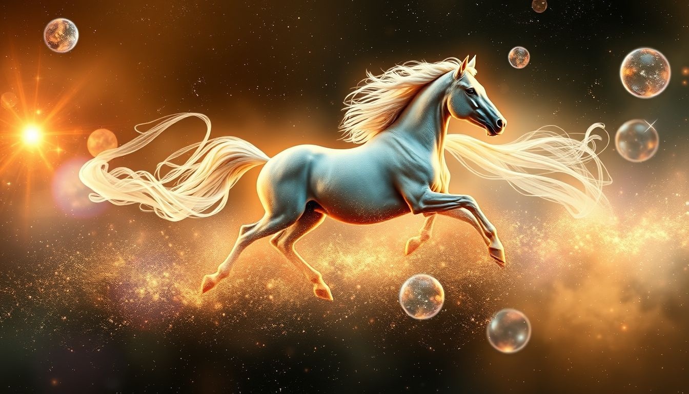 Un cheval qui galope symbolise liberté, puissance et dynamisme intense.