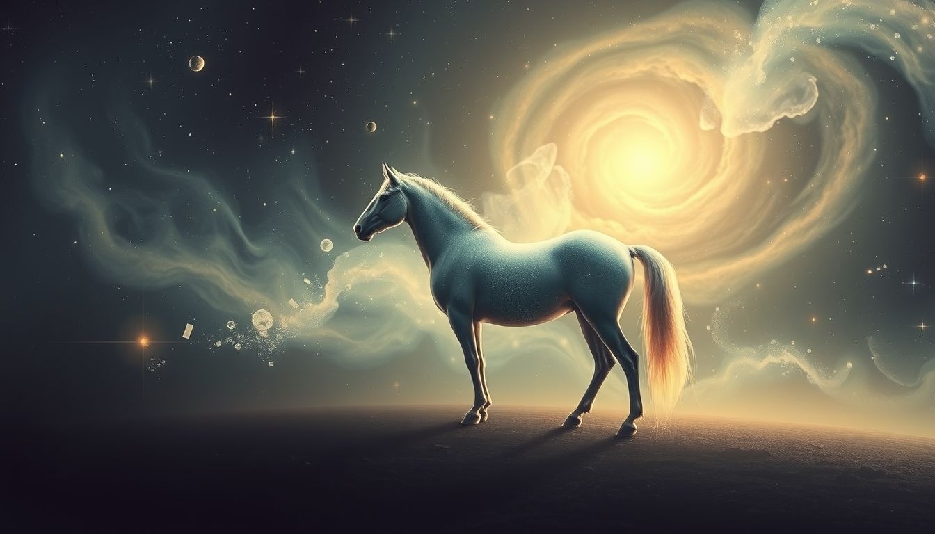 Un seul cheval symbolise la force intérieure et la concentration unique.