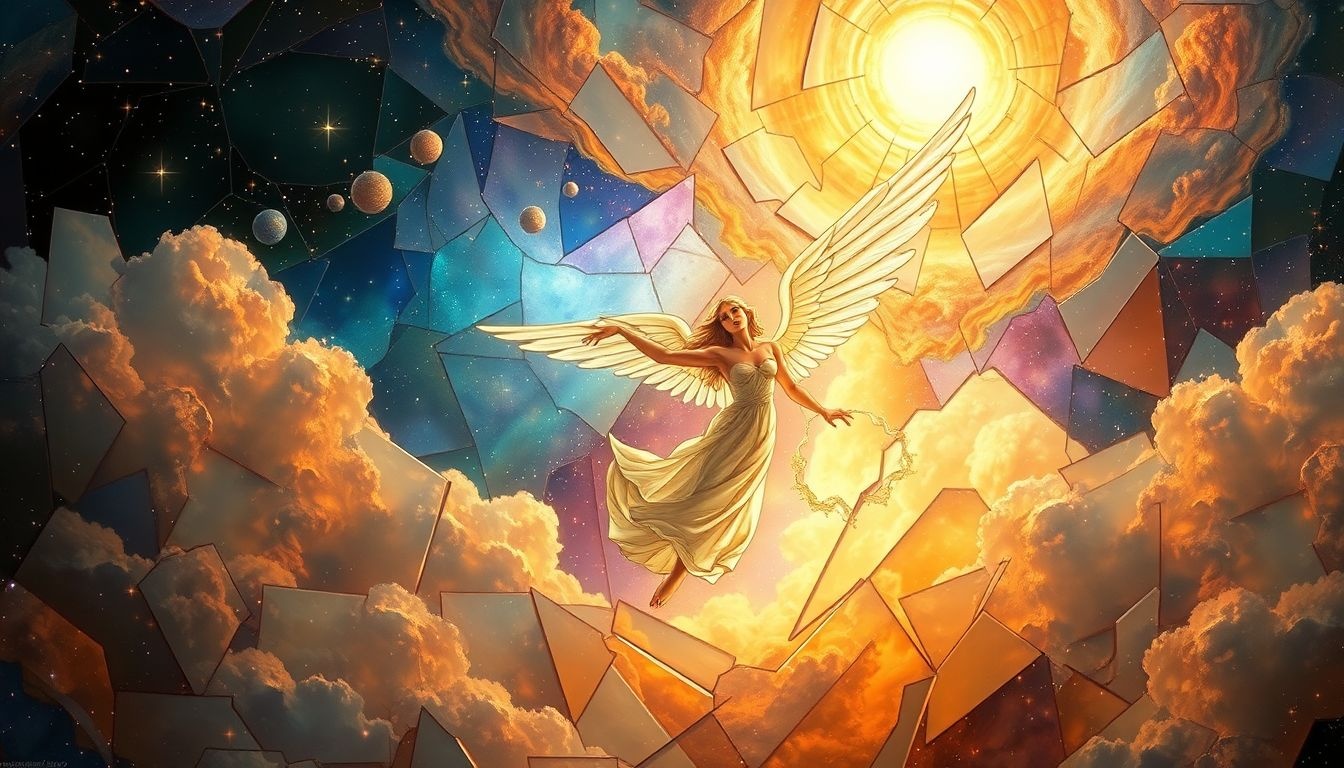 Les anges en vitrail symbolisent protection divine et pureté intérieure.
