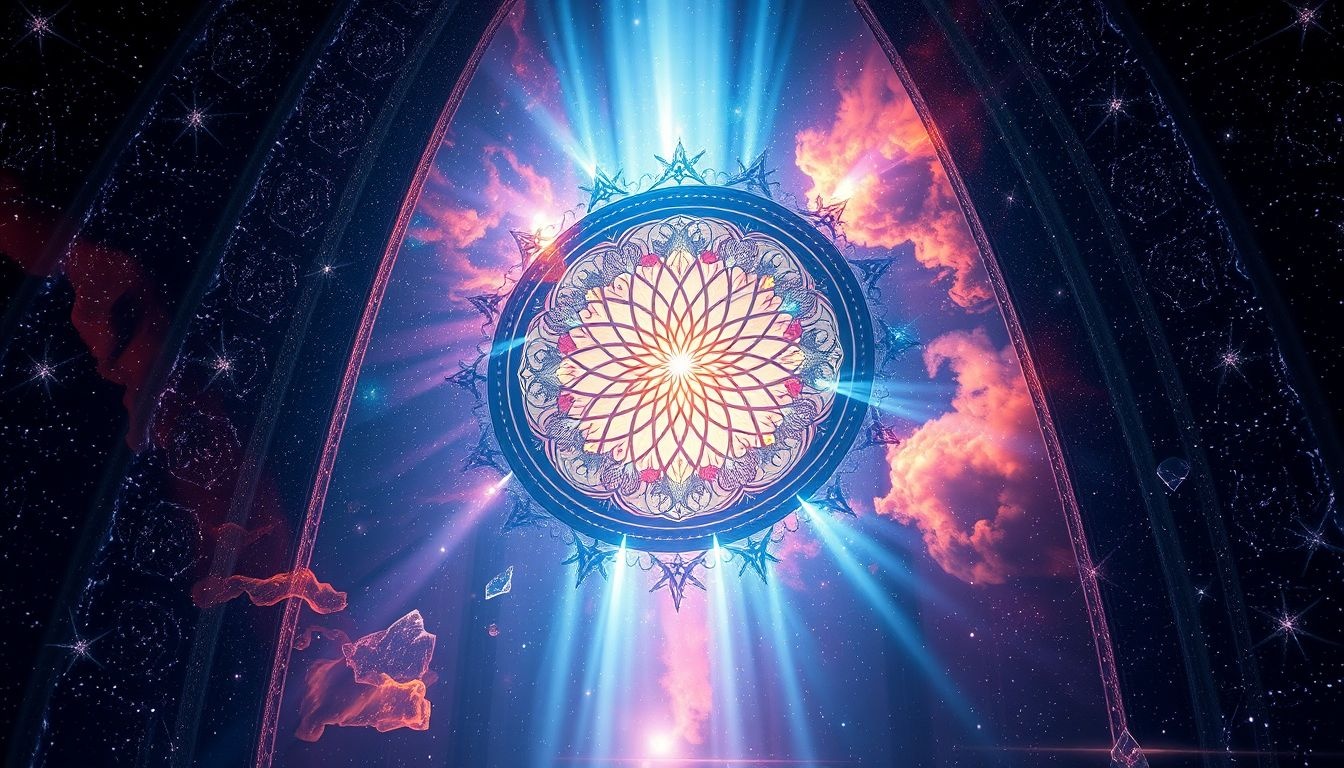 Le vitrail sacré symbolise la lumière divine et la spiritualité profonde.