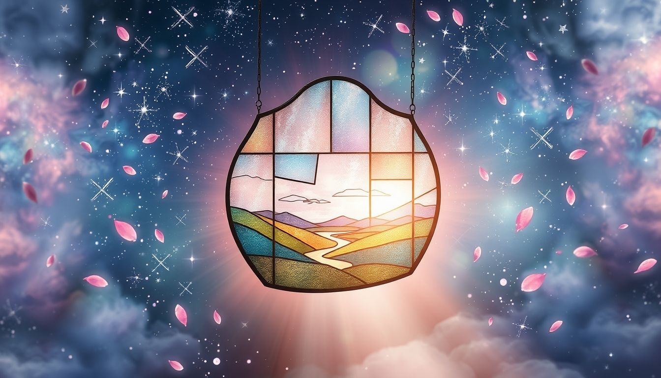 Un vitrail de paysage symbolise souvent l'harmonie intérieure rêvée.