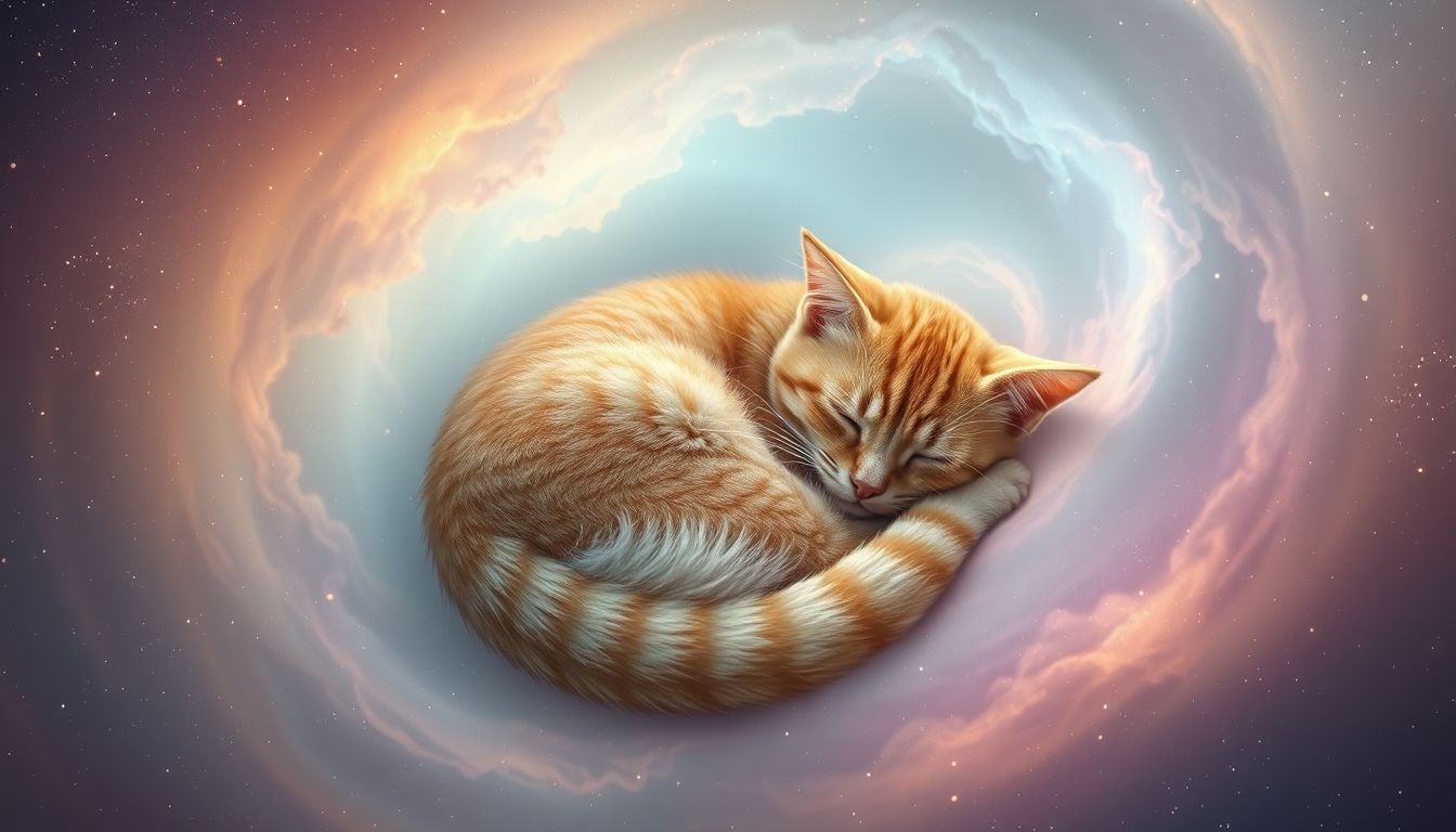 Un chat gingembre dormant symbolise guérison et énergie retrouvée.
