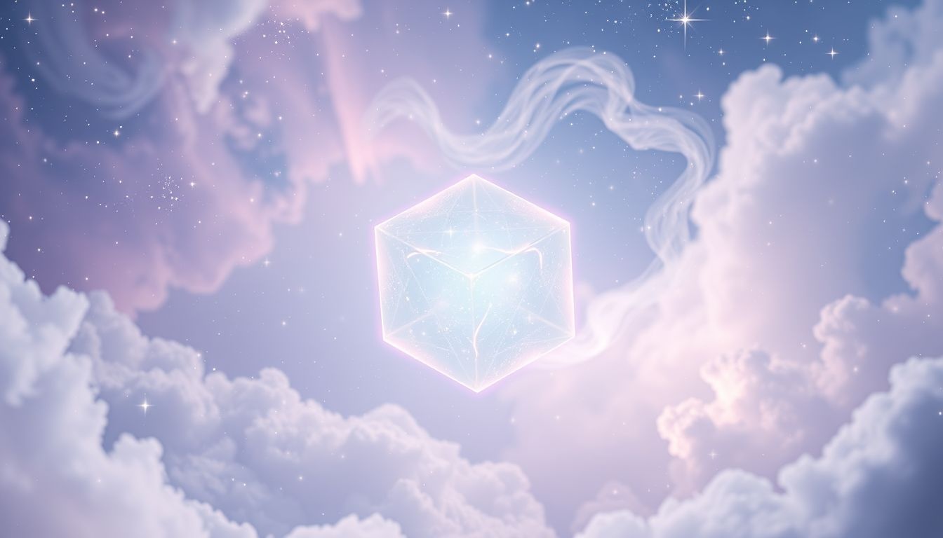 Un cube léger symbolise l’évasion et la joie intérieure spontanée.