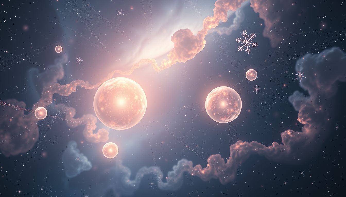 Les boules flottantes symbolisent l'élévation spirituelle et la liberté intérieure.