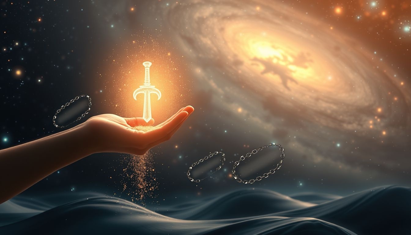 Déposer une arme symbolise souvent paix et renoncement à la violence.