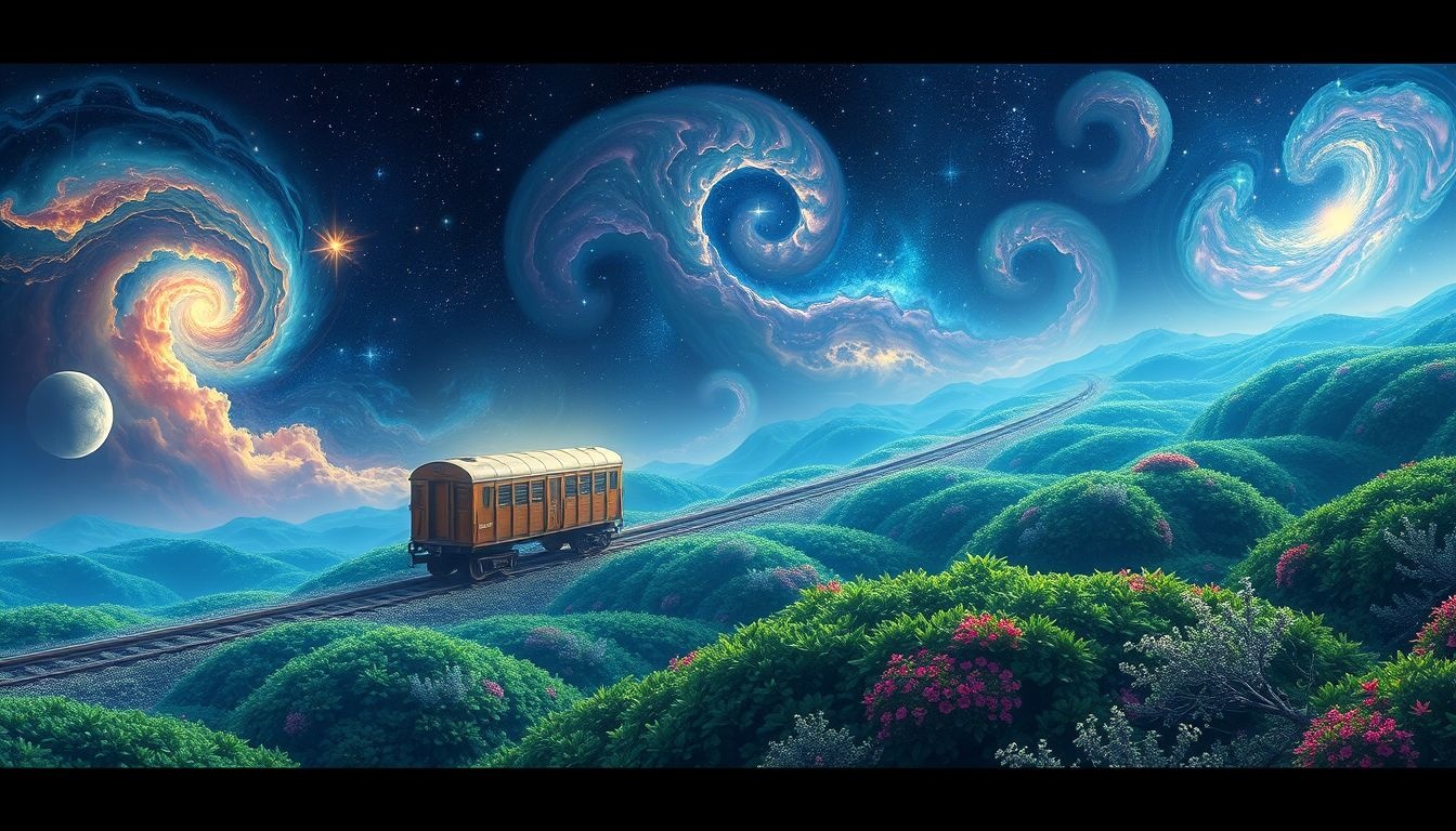 Un wagon traversant un paysage luxuriant symbolise un voyage prospère.