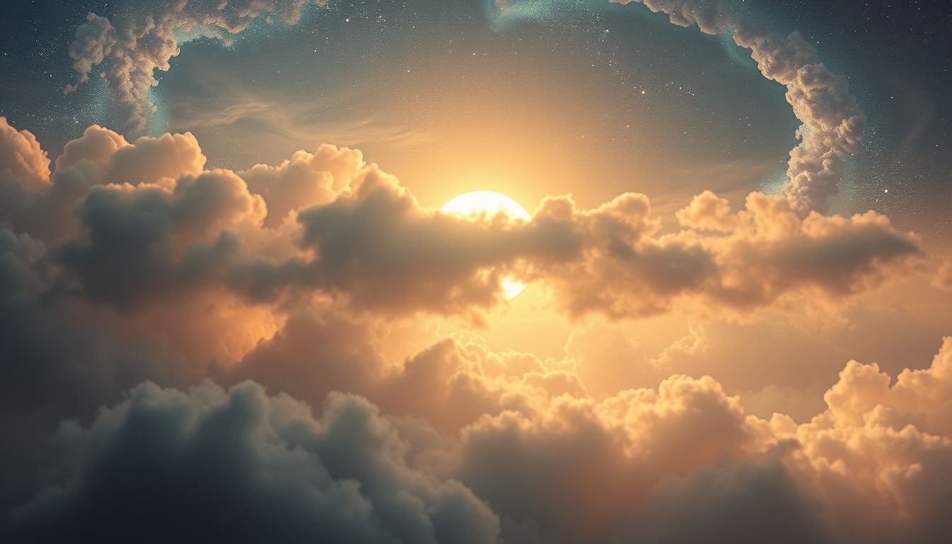 Les nuages occultant le soleil symbolisent épreuves obscurcissant la joie.