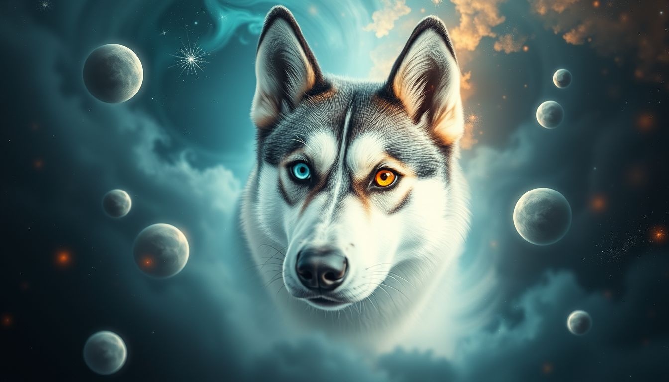 L'hétérochromie du husky symbolise la dualité et la complexité intérieure.