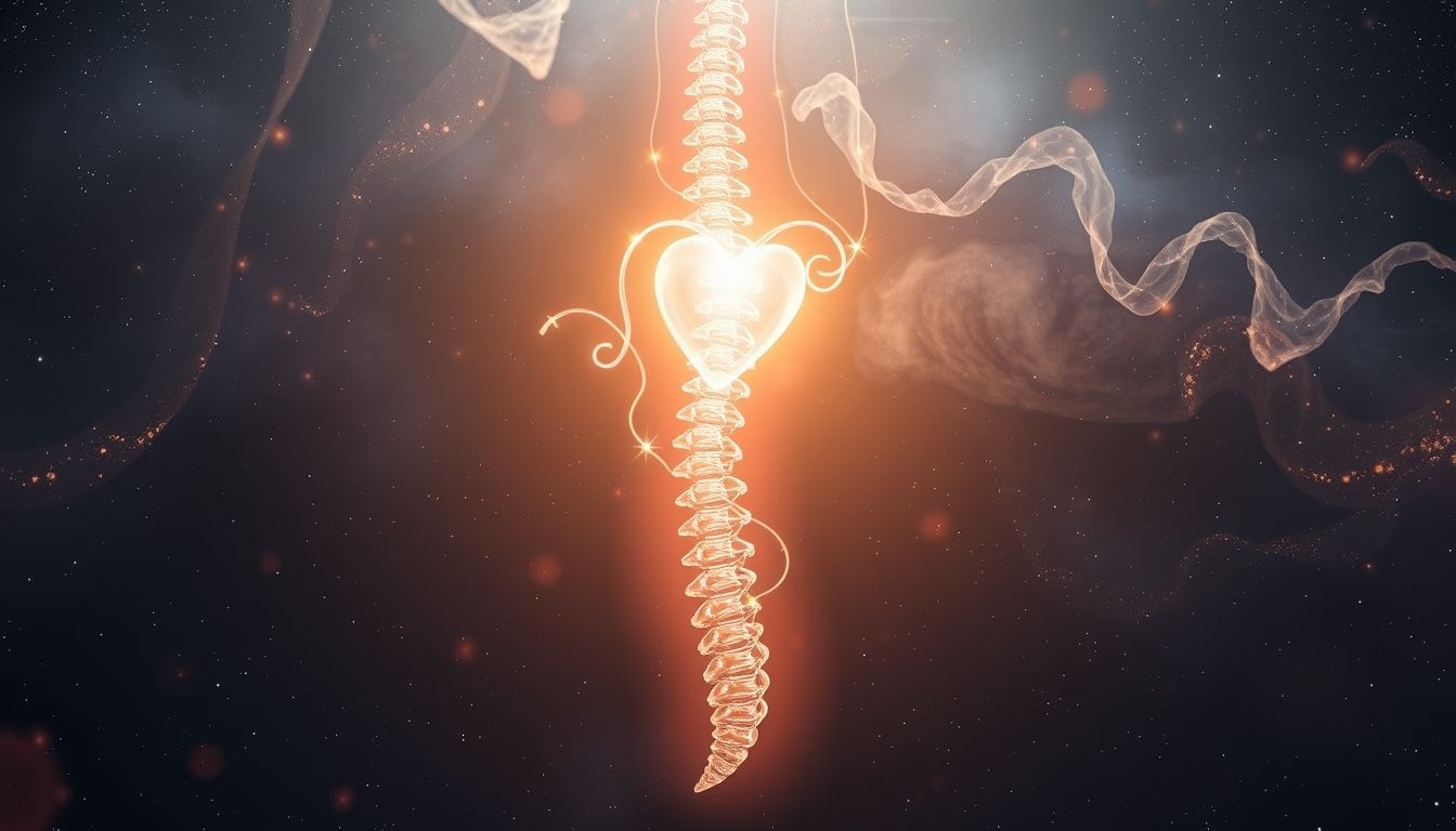 Rêver d’une colonne vertébrale reliée au cœur symbolise amour profond.