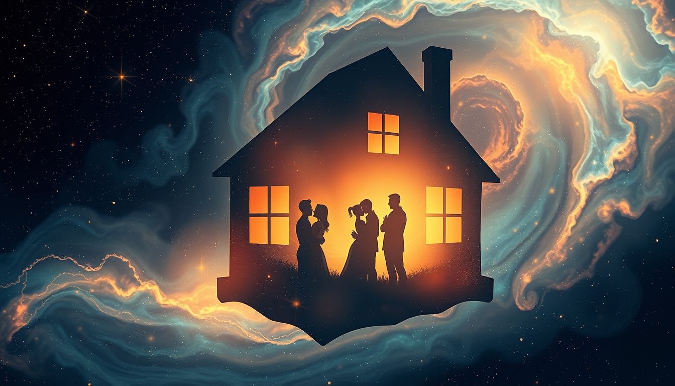 Rêver d'une maison avec proches révèle l'harmonie familiale profonde.