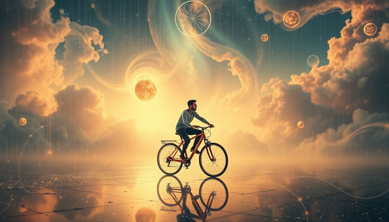 Rêver de vélo sous la pluie symbolise purification et épreuves intérieures.