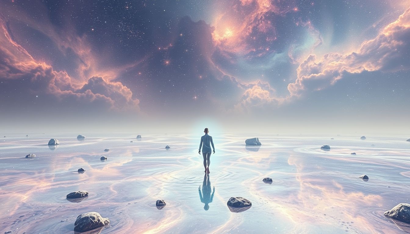 Traverser une plaine alluviale symbolise une transition vers de nouveaux horizons.