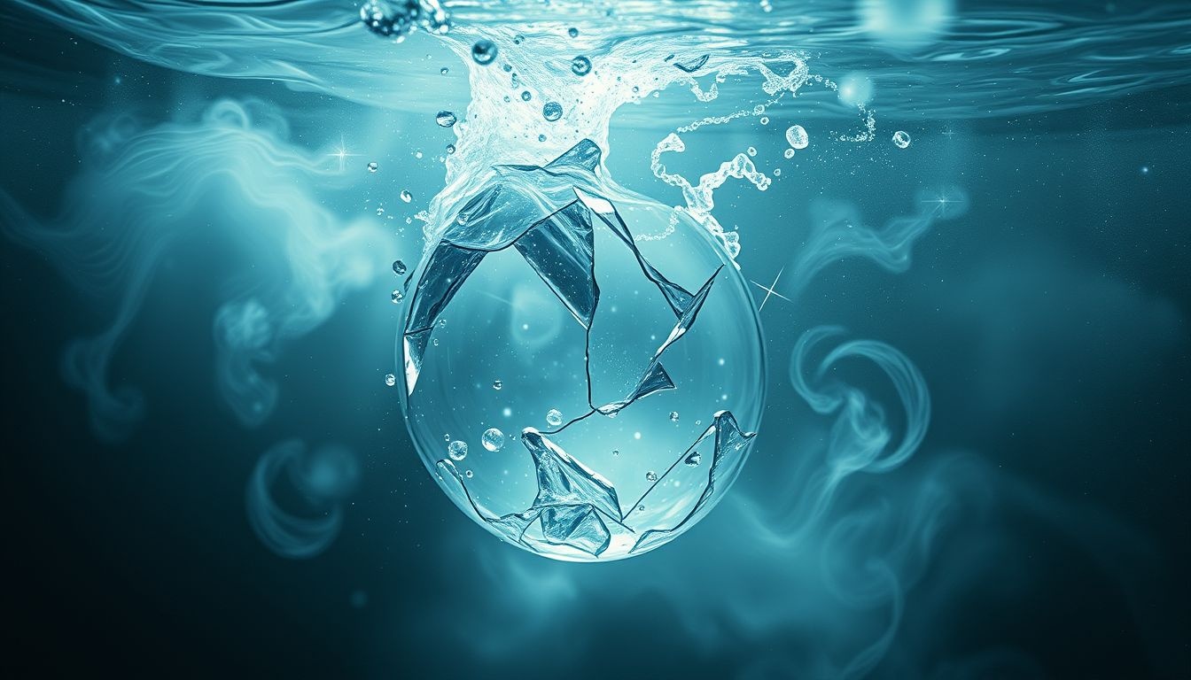 Le verre brisé dans l'eau symbolise des émotions conflictuelles intenses.