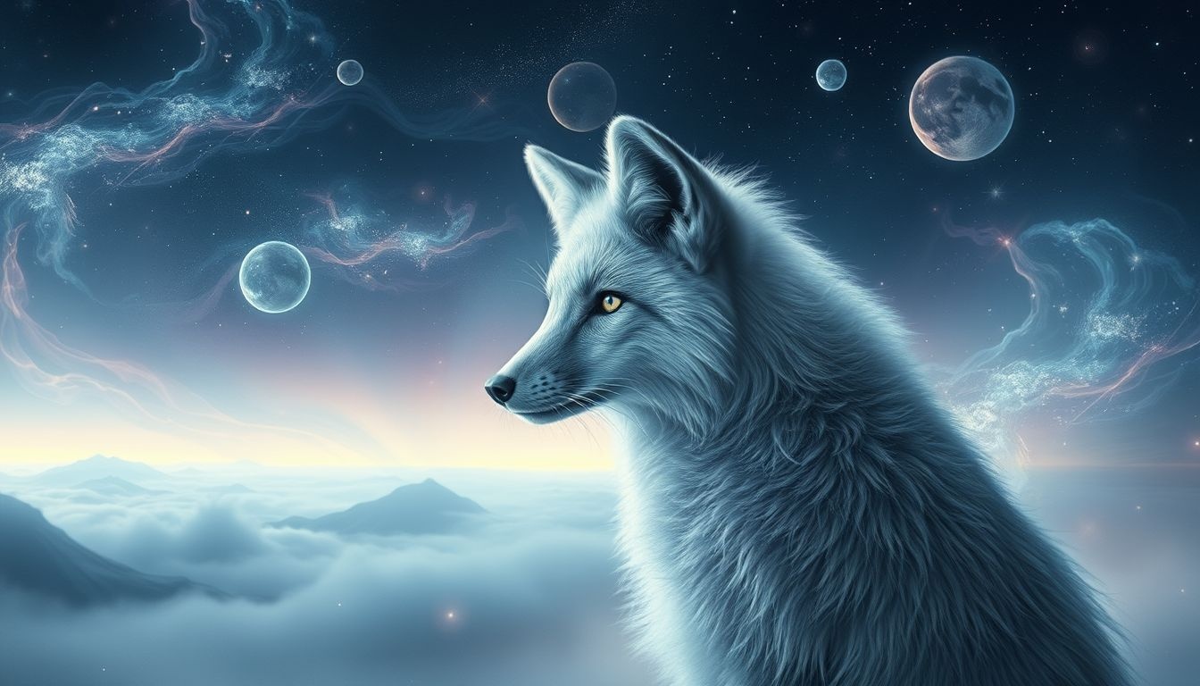 Le renard argenté symbolise la sagesse mystérieuse et l’observation prudente.