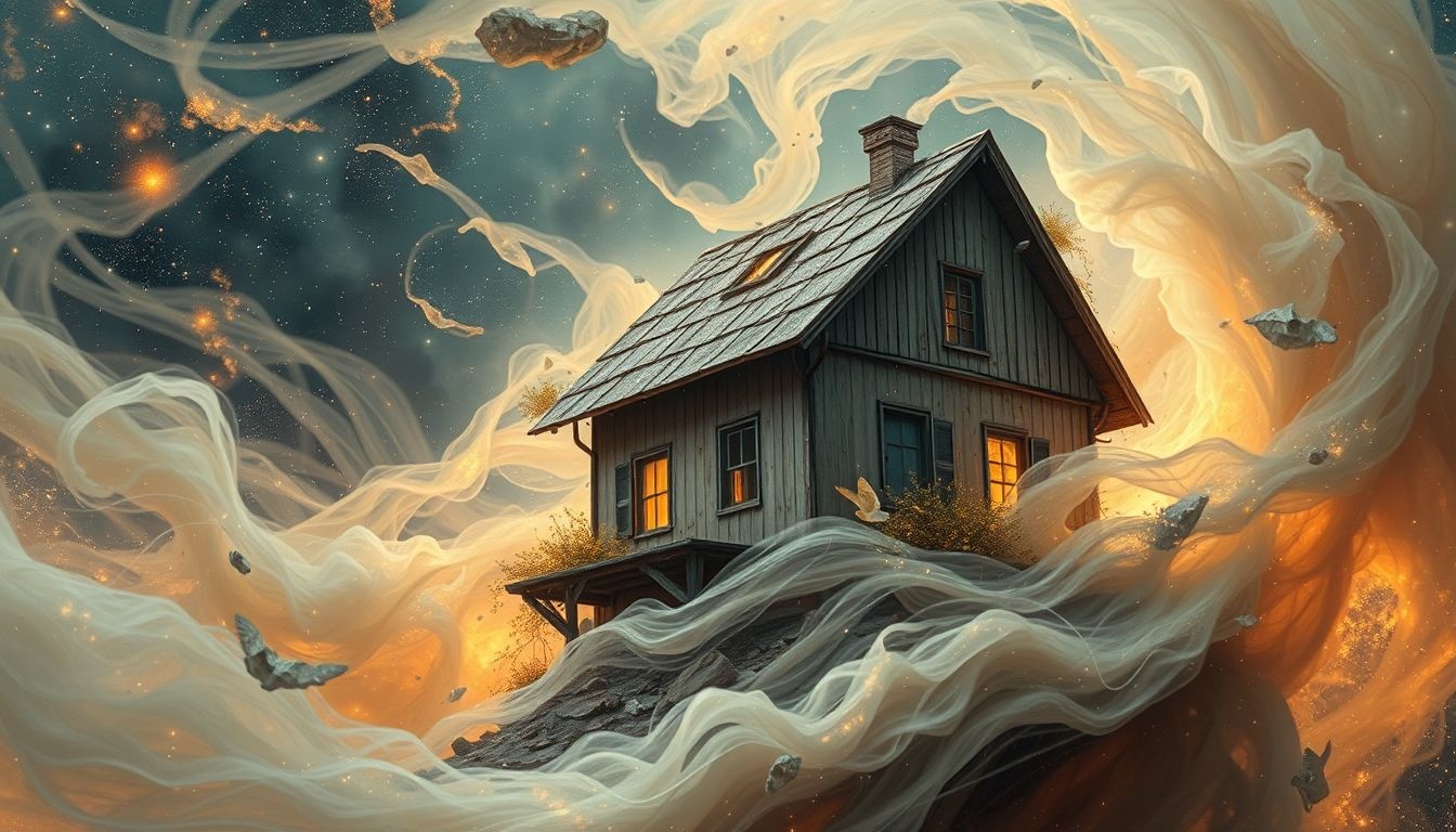 Rêver d'une maison pauvre et du vent symbolise instabilité et renouveau.